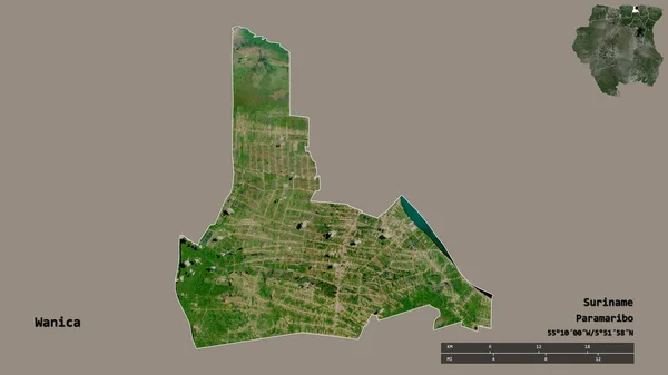 スリナムの首都ワニカの形は しっかりとした背景に隔離されています 距離スケール リージョンプレビュー およびラベル 衛星画像 3Dレンダリング — ストック写真