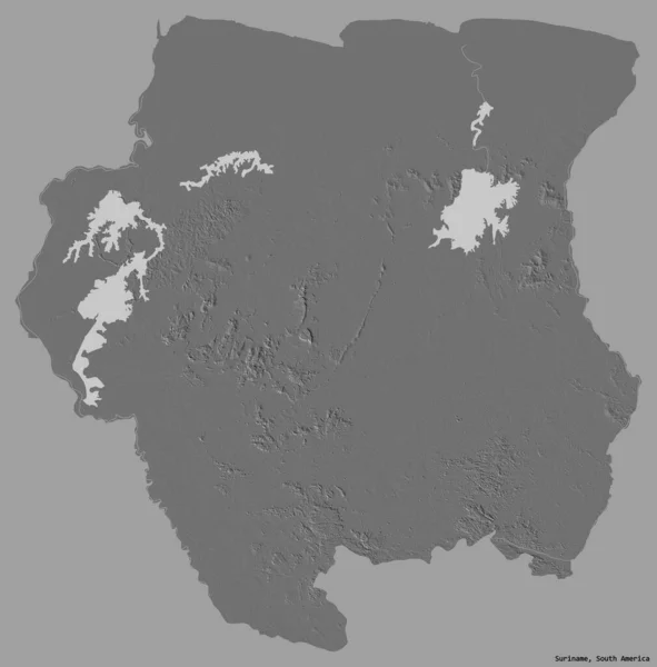 Форма Суринаму Столицею Ізольованою Суцільному Кольоровому Тлі Білевелівська Карта Висот — стокове фото