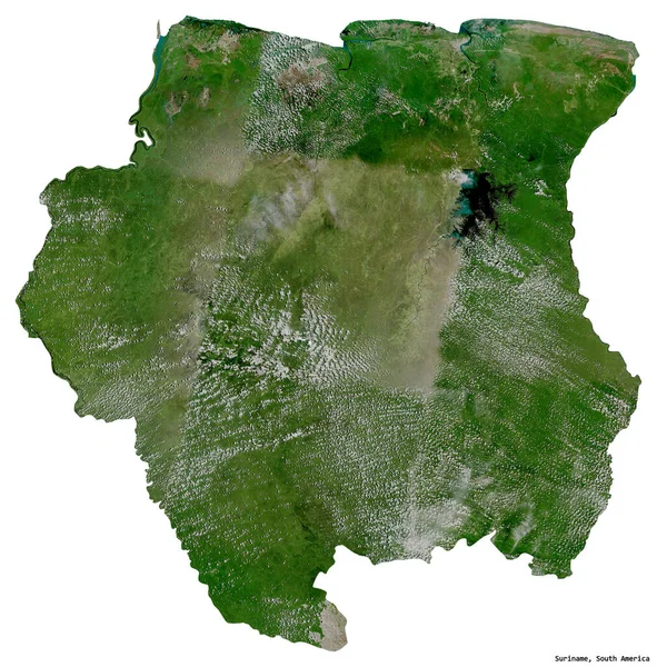 Forme Suriname Avec Capitale Isolée Sur Fond Blanc Imagerie Satellite — Photo