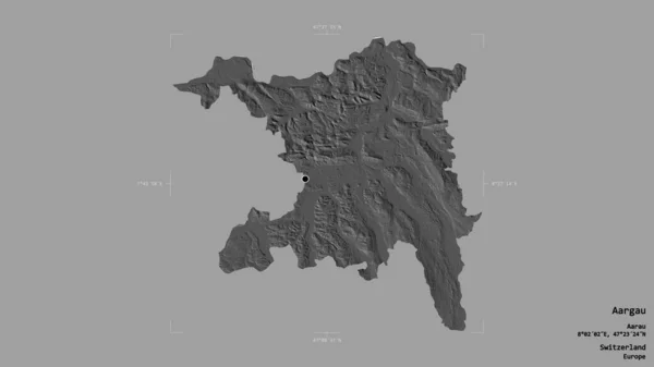 スイスの州 オーガウの地域は 洗練された境界線の箱の中にしっかりとした背景に隔離されています ラベル 標高マップ 3Dレンダリング — ストック写真