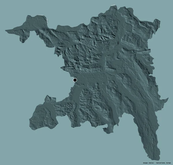 スイスの州 オーガウの形は その首都をしっかりとした色の背景に隔離しています 色の標高マップ 3Dレンダリング — ストック写真