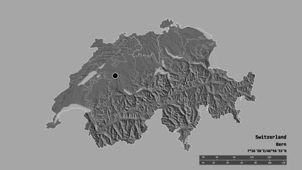 主要な地域部門 分離されたオーガウ地域とスイスの荒廃した形 ラベル 標高マップ 3Dレンダリング — ストック写真