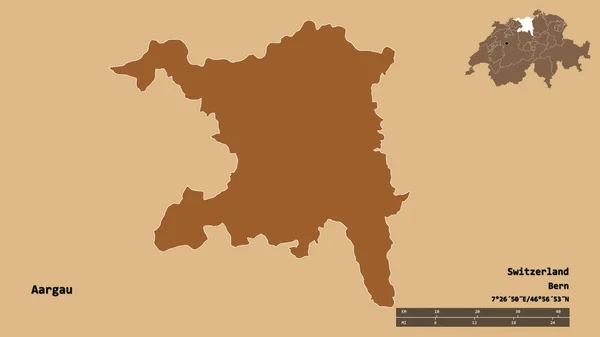 Kształt Aargau Kantonu Szwajcarii Stolicą Odizolowaną Solidnym Tle Skala Odległości — Zdjęcie stockowe