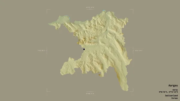 スイスの州 オーガウの地域は 洗練された境界線の箱の中にしっかりとした背景に隔離されています ラベル 地形図 3Dレンダリング — ストック写真