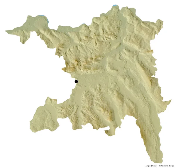 Tvar Aargau Kanton Švýcarska Hlavním Městem Izolovaným Bílém Pozadí Topografická — Stock fotografie