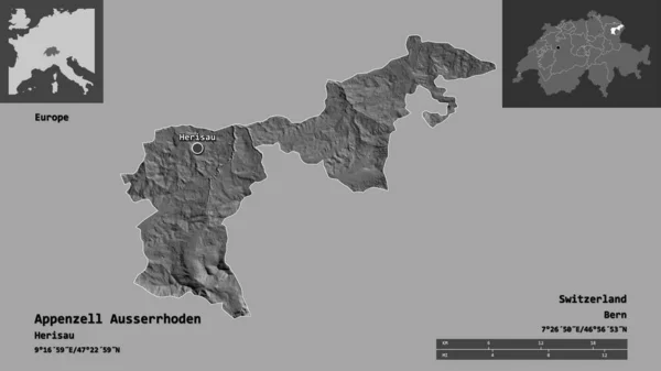 Bentuk Appenzell Ausserrhoden Kanton Swiss Dan Ibukotanya Skala Jarak Pratinjau — Stok Foto