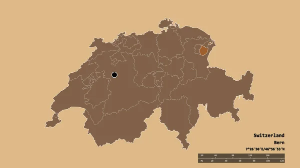 主要地域部門 別々のアッペンツェル インナーローデン地域とスイスの荒廃した形 ラベル パターン化されたテクスチャの構成 3Dレンダリング — ストック写真