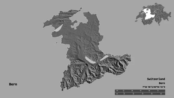 Form Bern Kantonen Schweiz Med Huvudstaden Isolerad Solid Bakgrund Avståndsskala — Stockfoto