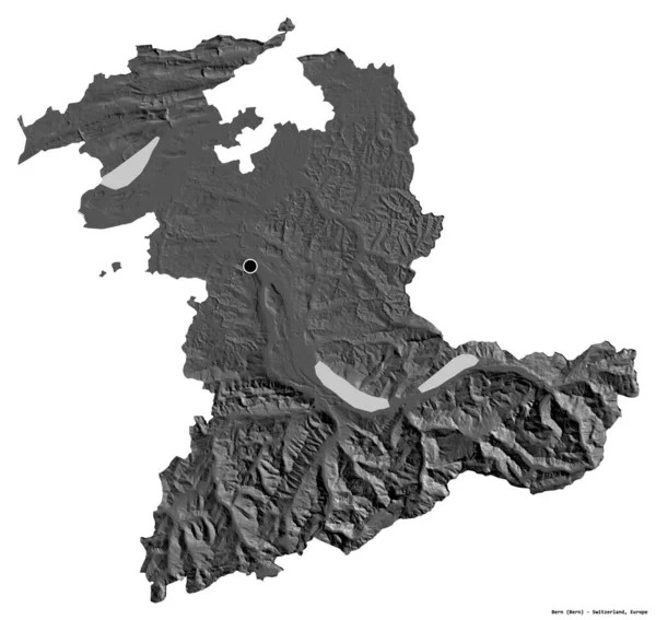 Форма Берна Кантона Швейцарии Столицей Изолированной Белом Фоне Карта Рельефа — стоковое фото