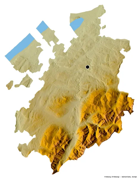 スイスのカントン州フリブールの形で 首都は白い背景に孤立しています 地形図 3Dレンダリング — ストック写真