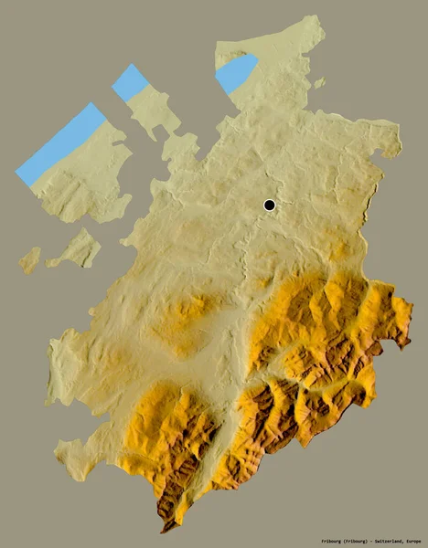 瑞士弗里斯堡的形状 其首都以纯色背景隔离 地形浮雕图 3D渲染 — 图库照片