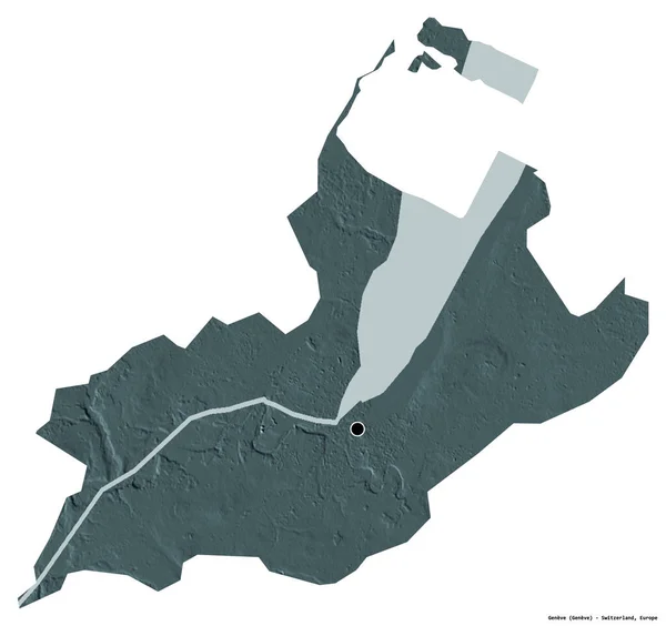 瑞士吉涅夫的形状 其首都被白色背景隔离 彩色高程图 3D渲染 — 图库照片
