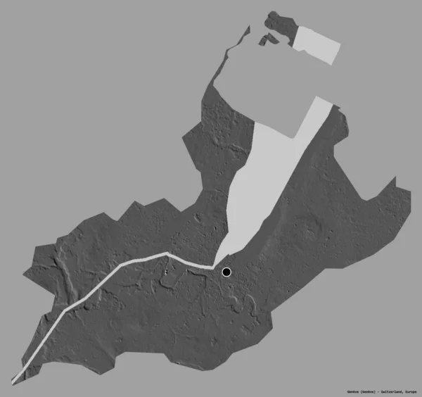 Kształt Genewy Kantonu Szwajcarii Stolicą Odizolowaną Solidnym Tle Koloru Dwupoziomowa — Zdjęcie stockowe
