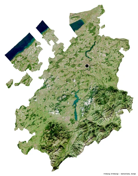 Shape Fribourg Canton Switzerland Its Capital Isolated White Background Satellite — Stock Photo, Image