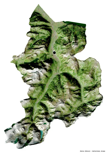 Форма Гларуса Кантона Швейцарии Столицей Изолированной Белом Фоне Спутниковые Снимки — стоковое фото