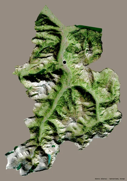 瑞士Glarus州的形状 其首府被隔离在一个坚实的色彩背景上 卫星图像 3D渲染 — 图库照片