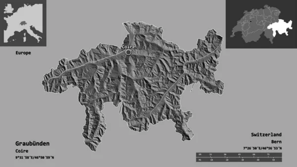 Forma Graubunden Cantón Suiza Capital Escala Distancia Vistas Previas Etiquetas —  Fotos de Stock