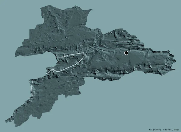 スイスの首都ジュラの形は しっかりとした色の背景に隔離されています 色の標高マップ 3Dレンダリング — ストック写真