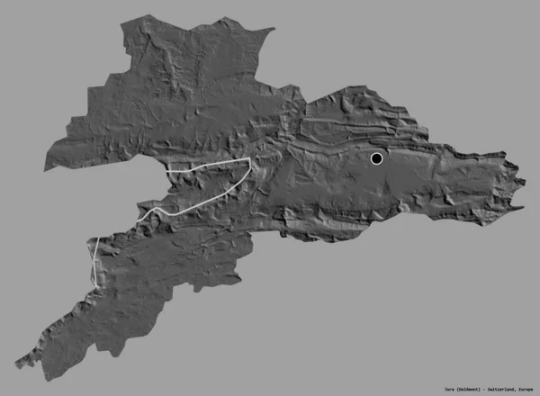 Forma Del Jura Cantón Suiza Con Capital Aislada Sobre Fondo — Foto de Stock