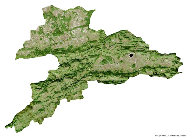 Shape Jura Canton Switzerland Its Capital Isolated White Background Satellite — Stock Photo, Image