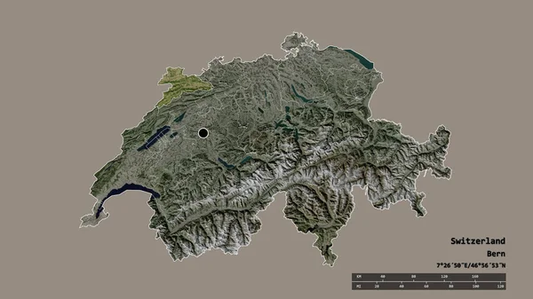 Desaturerad Form Schweiz Med Dess Huvudstad Huvudsakliga Regionala Indelning Och — Stockfoto