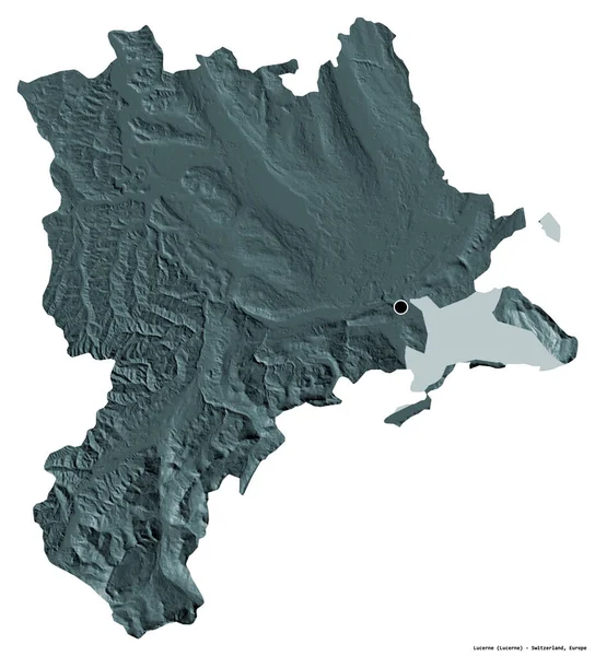 瑞士卢塞恩州的形状 首府被白色背景隔离 彩色高程图 3D渲染 — 图库照片