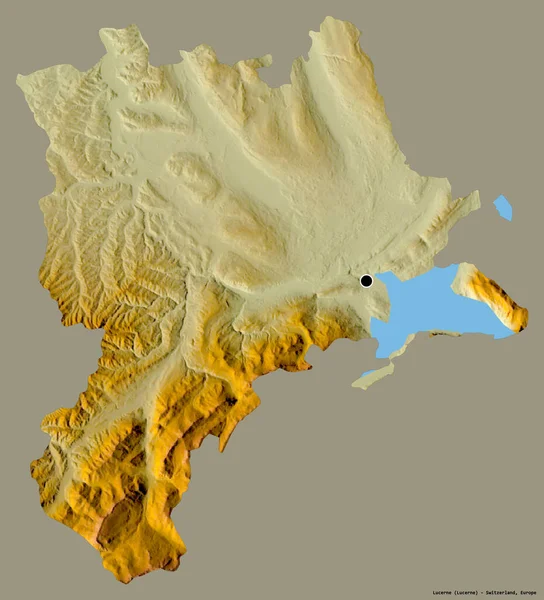スイスのカントン州ルツェルンの形で その首都はしっかりとした色の背景に隔離されています 地形図 3Dレンダリング — ストック写真