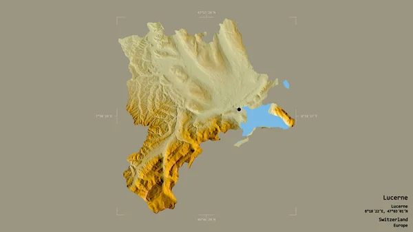 瑞士卢塞恩州的一个区域 在一个地理参照框的坚实背景上被隔离 地形浮雕图 3D渲染 — 图库照片