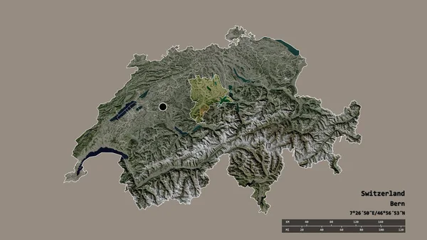 Forme Désaturée Suisse Avec Capitale Principale Division Régionale Région Séparée — Photo