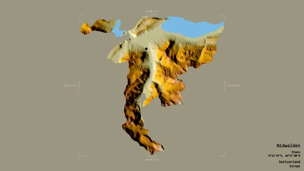 瑞士Nidwalden州的一个区域 在一个地理参照框的坚实背景上被隔离 地形浮雕图 3D渲染 — 图库照片