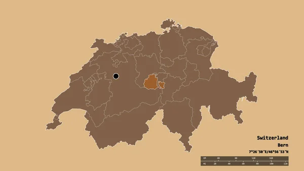 主要な地域部門と分離されたObwalden地域とスイスの荒廃した形 ラベル パターン化されたテクスチャの構成 3Dレンダリング — ストック写真