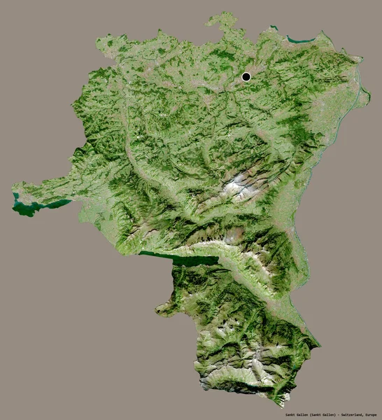 瑞士Sankt Gallen州的形状 其首府在一个坚实的色彩背景上被隔离 卫星图像 3D渲染 — 图库照片