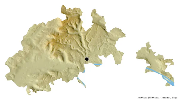瑞士沙夫豪森州的形状 首府被白色背景隔离 地形浮雕图 3D渲染 — 图库照片