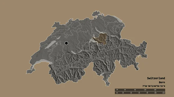 Desaturated Shape Switzerland Its Capital Main Regional Division Separated Schwyz — Stock Photo, Image