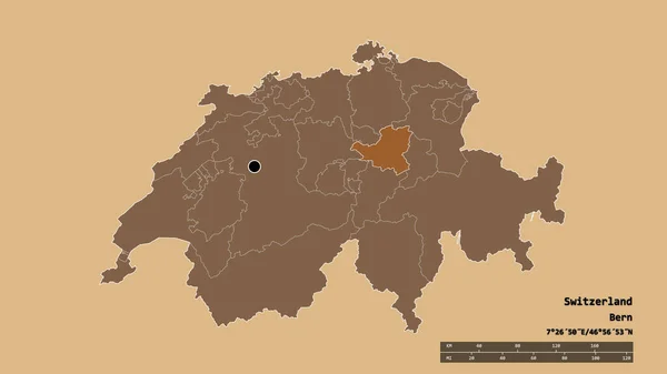 主要な地域部門と分離シュヴィーツ地域とスイスの荒廃した形 ラベル パターン化されたテクスチャの構成 3Dレンダリング — ストック写真