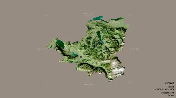 スイスのカントン州シュヴィーツの地域は 洗練された境界線の箱の中にしっかりとした背景に隔離されています ラベル 衛星画像 3Dレンダリング — ストック写真