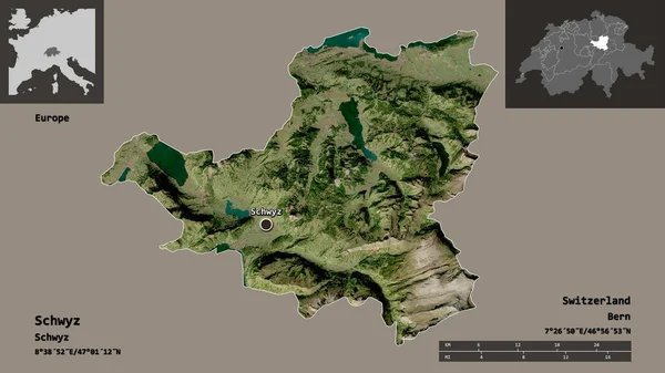 Forma Schwyz Cantón Suiza Capital Escala Distancia Vistas Previas Etiquetas — Foto de Stock