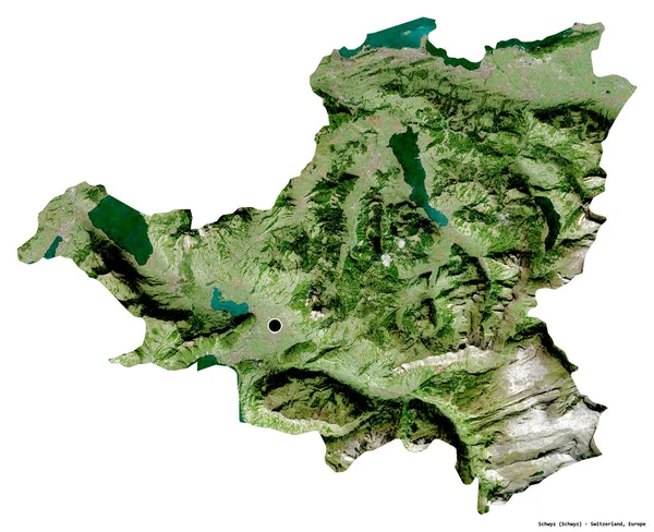 Forma Schwyz Cantão Suíça Com Sua Capital Isolada Fundo Branco — Fotografia de Stock