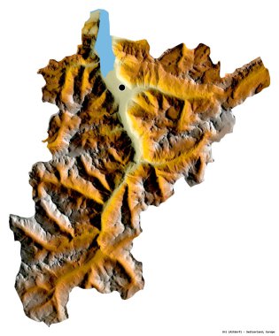 İsviçre kantonu Uri 'nin beyaz arka planda izole edilmiş başkenti. Topografik yardım haritası. 3B görüntüleme