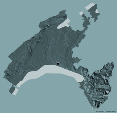 Vaud 'un şekli, İsviçre kantonu, başkenti katı renk arkaplanı ile izole edilmiş. Renkli yükseklik haritası. 3B görüntüleme
