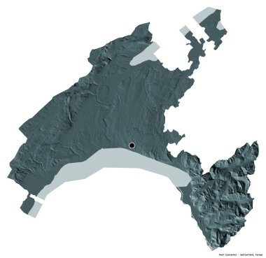 Vaud 'un şekli, İsviçre kantonu, başkenti beyaz arka planda izole edilmiş. Renkli yükseklik haritası. 3B görüntüleme