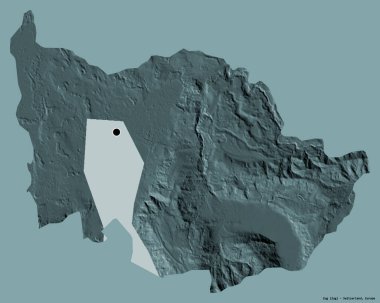 İsviçre kantonu Zug 'un şekli, sermayesi katı renk arka planında izole edilmiş. Renkli yükseklik haritası. 3B görüntüleme