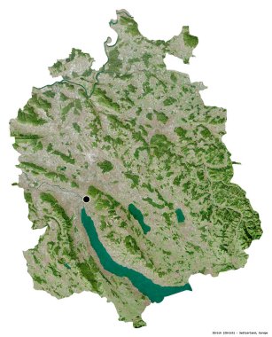 Zürih 'in şekli, İsviçre kantonu, başkenti beyaz arka planda izole edilmiş. Uydu görüntüleri. 3B görüntüleme