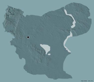 Suriye 'nin Halep kenti, başkenti katı renk arkaplanı ile izole edilmiştir. Renkli yükseklik haritası. 3B görüntüleme