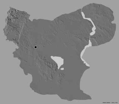 Suriye 'nin Halep kenti, başkenti katı renk arkaplanı ile izole edilmiştir. Çift seviyeli yükseklik haritası. 3B görüntüleme