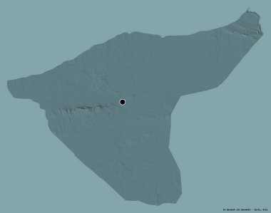 Suriye eyaleti Al Hasakah 'ın şekli, başkenti katı renk arka planında izole edilmiş. Renkli yükseklik haritası. 3B görüntüleme