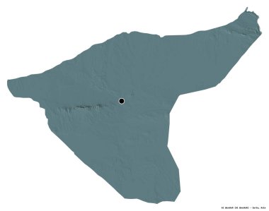 Suriye 'nin başkenti beyaz arka planda izole edilmiş, Al Hasakah' ın şekli. Renkli yükseklik haritası. 3B görüntüleme