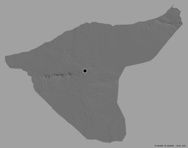 Suriye eyaleti Al Hasakah 'ın şekli, başkenti katı renk arka planında izole edilmiş. Çift seviyeli yükseklik haritası. 3B görüntüleme