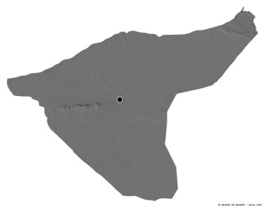 Suriye 'nin başkenti beyaz arka planda izole edilmiş, Al Hasakah' ın şekli. Çift seviyeli yükseklik haritası. 3B görüntüleme