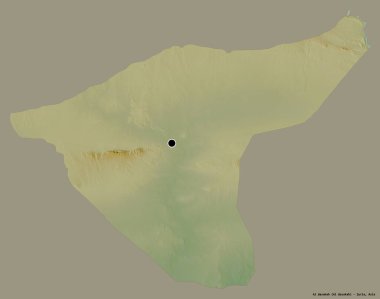 Suriye eyaleti Al Hasakah 'ın şekli, başkenti katı renk arka planında izole edilmiş. Topografik yardım haritası. 3B görüntüleme